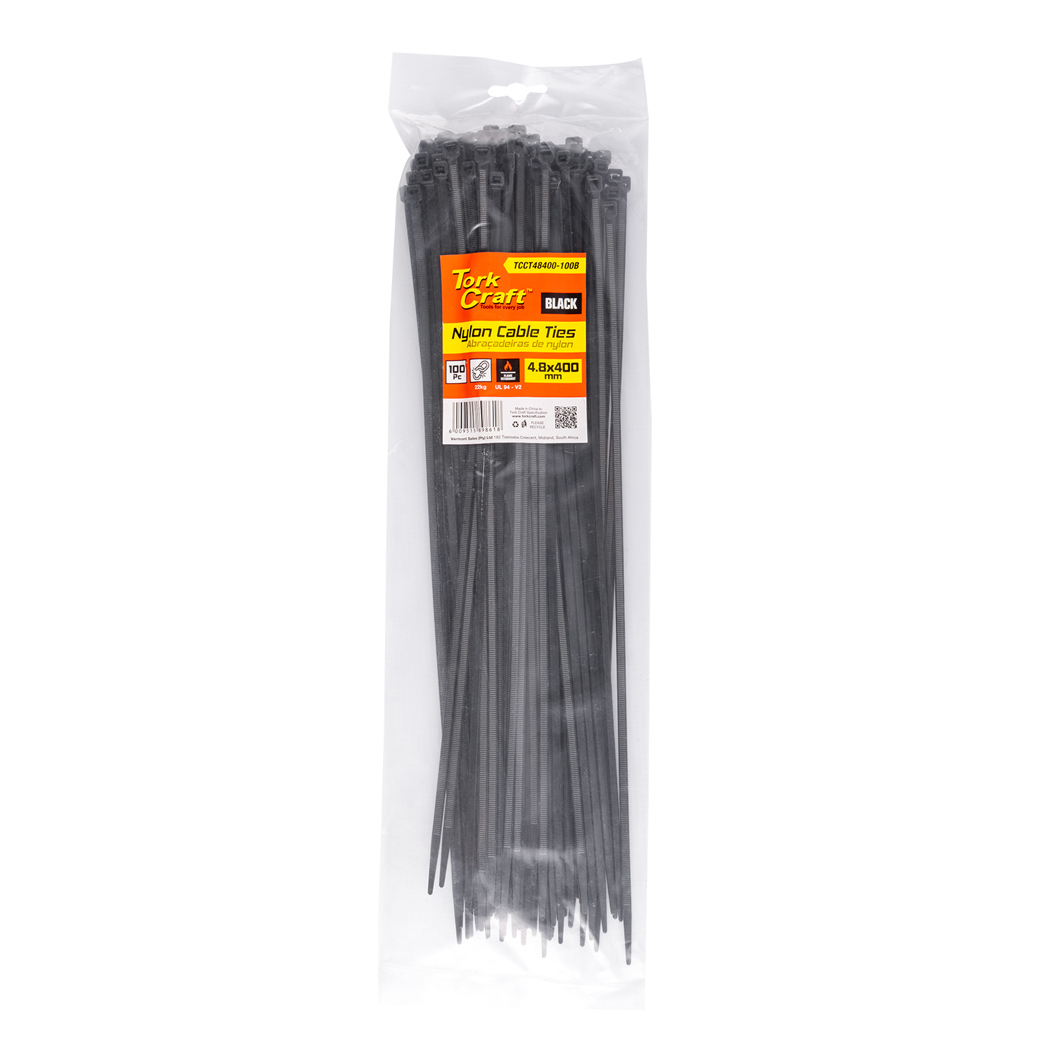 Nylon Cable Ties 4.8mm X 400mm Black 100pc