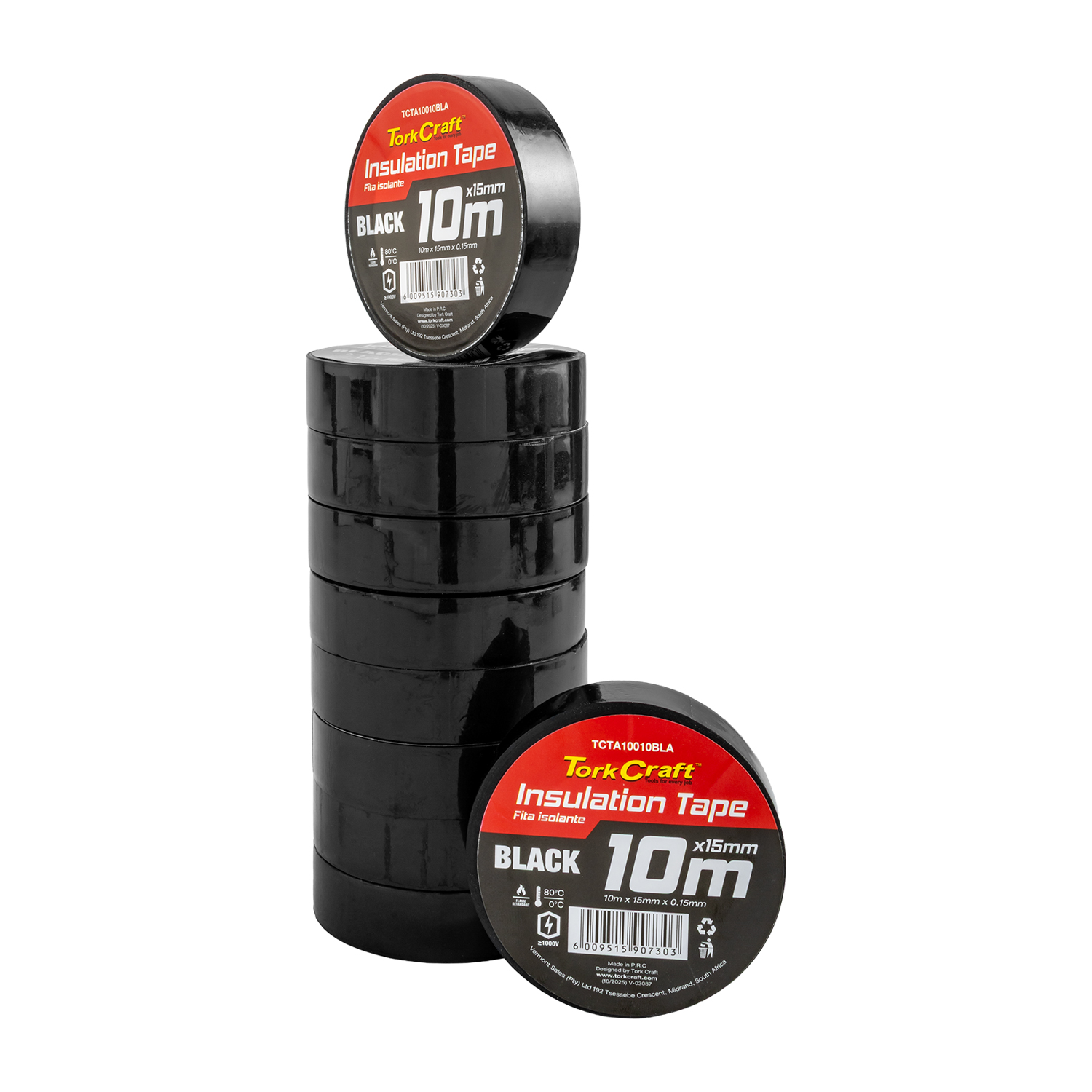 0.15mmx15mmx10m Black Insulation Tape